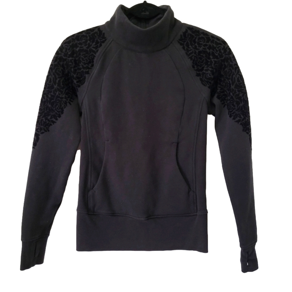 RARE Lululemon Floral Flock Pullover size 2 black quarter zip velvet  W3AXQS